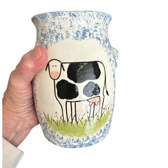 Molly Dallas Molly’s Cows Blue Spatterware 6” Jug - Picture 7 of 8